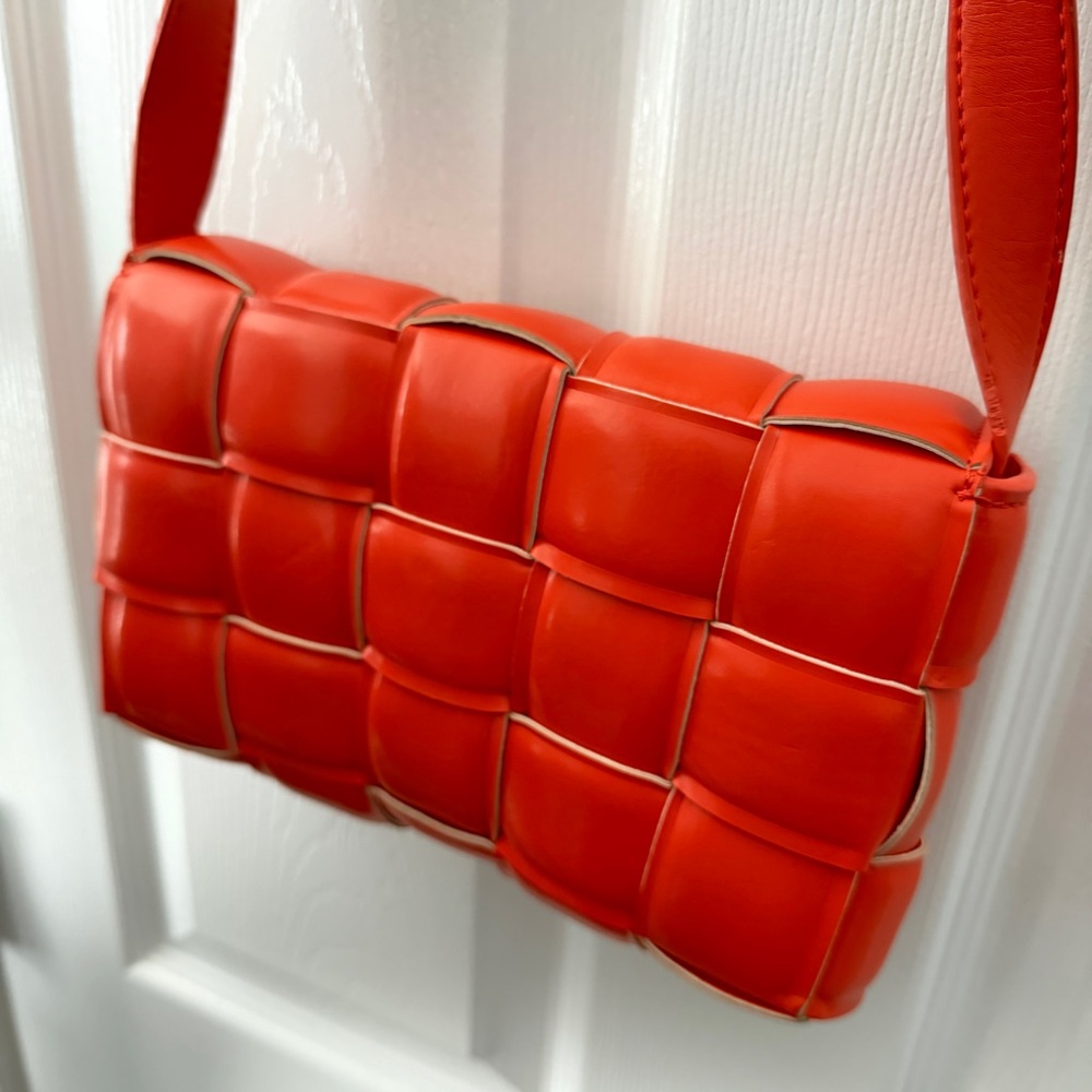 Orange Woven Leather Shoulder Bag